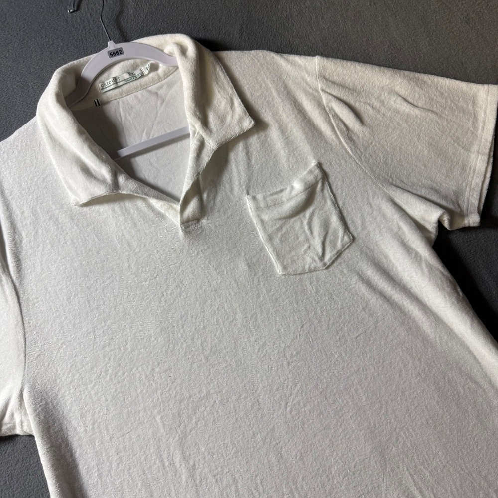 Criquet Mens XXL White Terry Cloth Short Sleeve Pocket Polo Shirt Cotton